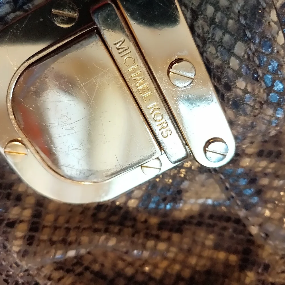 Micheal Kors tan and black small faux snake skin crossbody